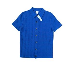 J. Crew Mens Cable Knit Cotton Short Sleeve Polo Cardigan‎ Sweater Sz Small